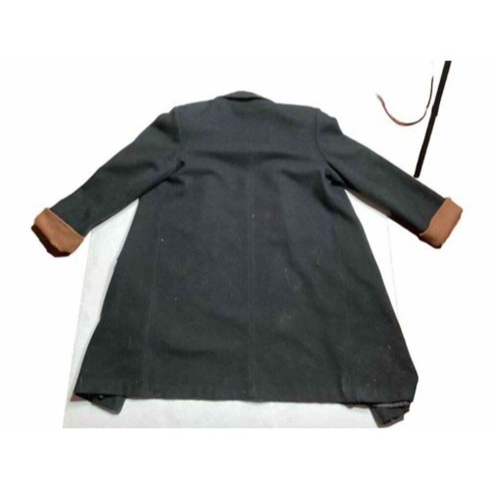 Vintage Spencer Douglas Pea Coat Black Tan Wool Long Size 10 With Shoulder Pads - Picture 3 of 6